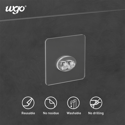 Khóa dính trong suốt WGO Dính trên kệ tắm Treo tường Giá treo chổi Móc dính Clear / Silver